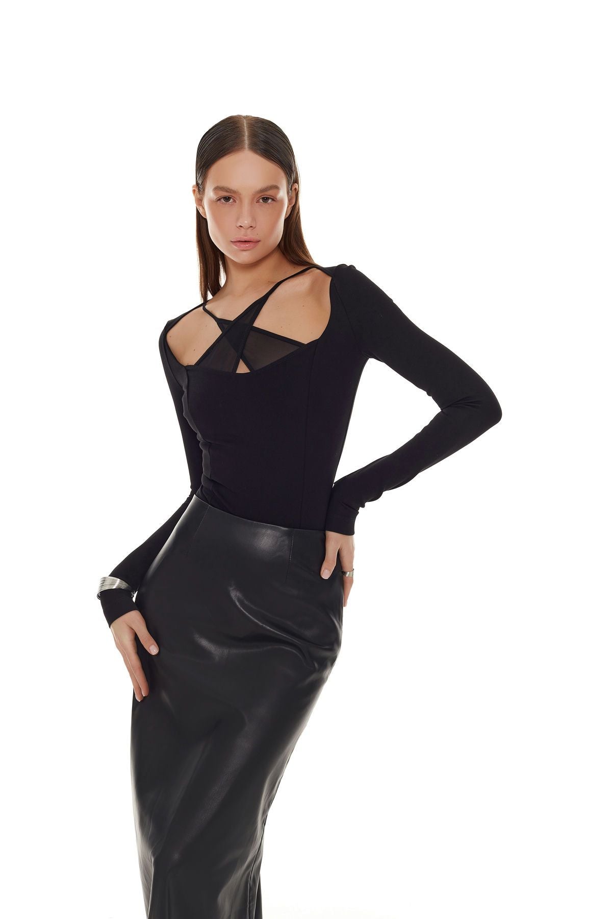 agradable al tacto Body con elemento cruzado, negro