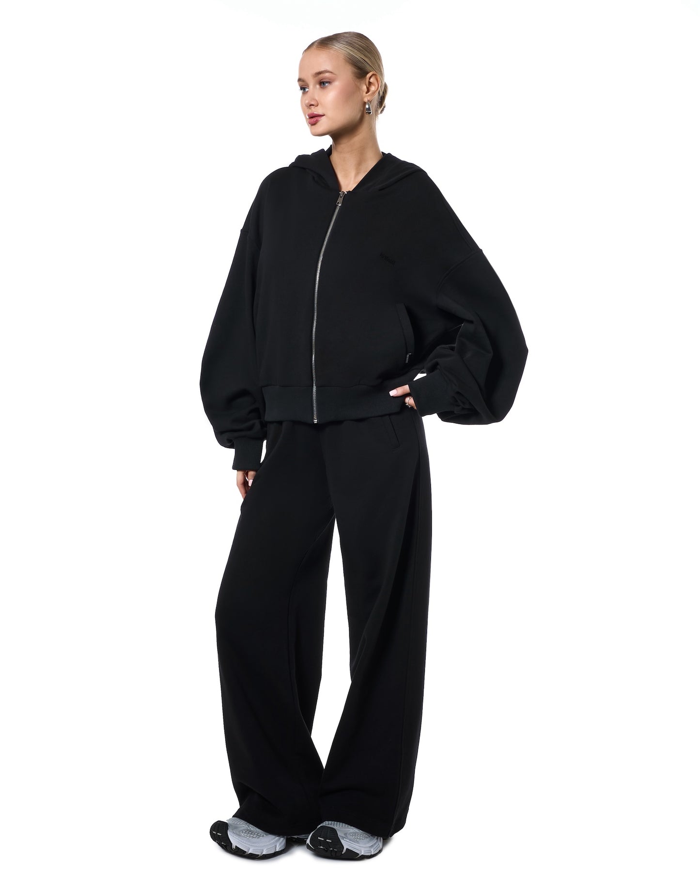 Sudadera con cremallera oversize negro